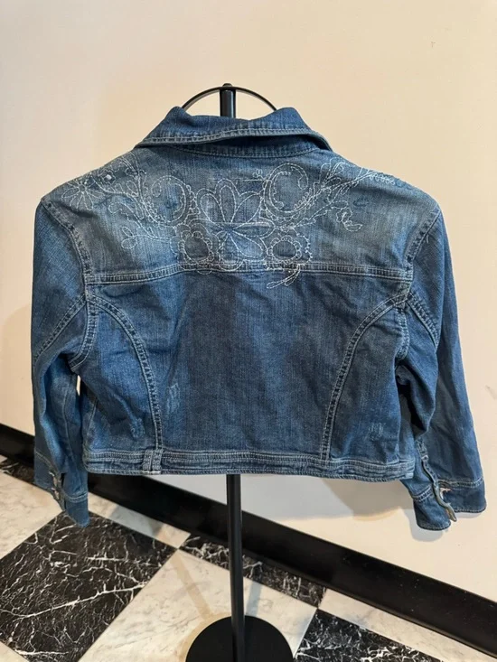 American Rag Y2K Cropped Denim Jacket Embroidered Size Small Western Festival - Picture 2 of 9